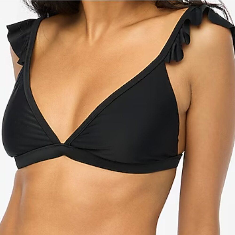 J. Crew Factory BG227 Black Ruffle-shoulder V-neck bikini top